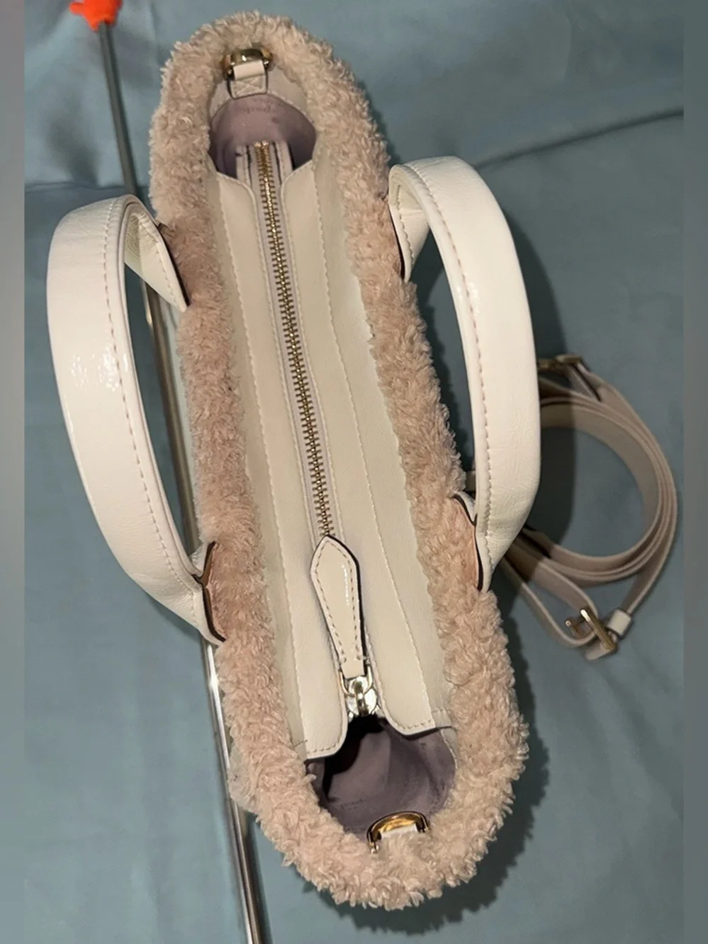 Kate Spade Jett Faux Shearling Trim Tote in Meringue or Cream Color - Picture 6 of 12